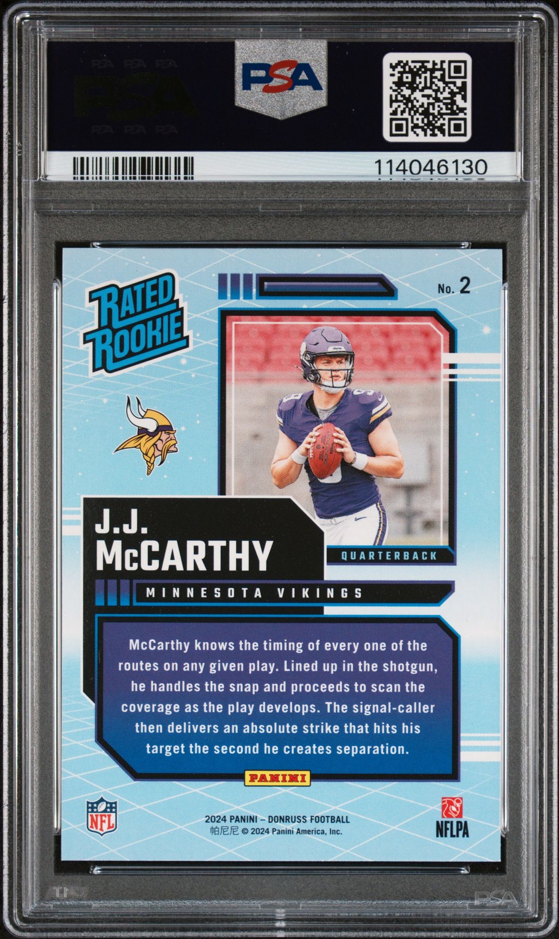 2024 Panini Donruss Rated Rookies Retro Jj Mccarthy #2 Gem Mt 10 back