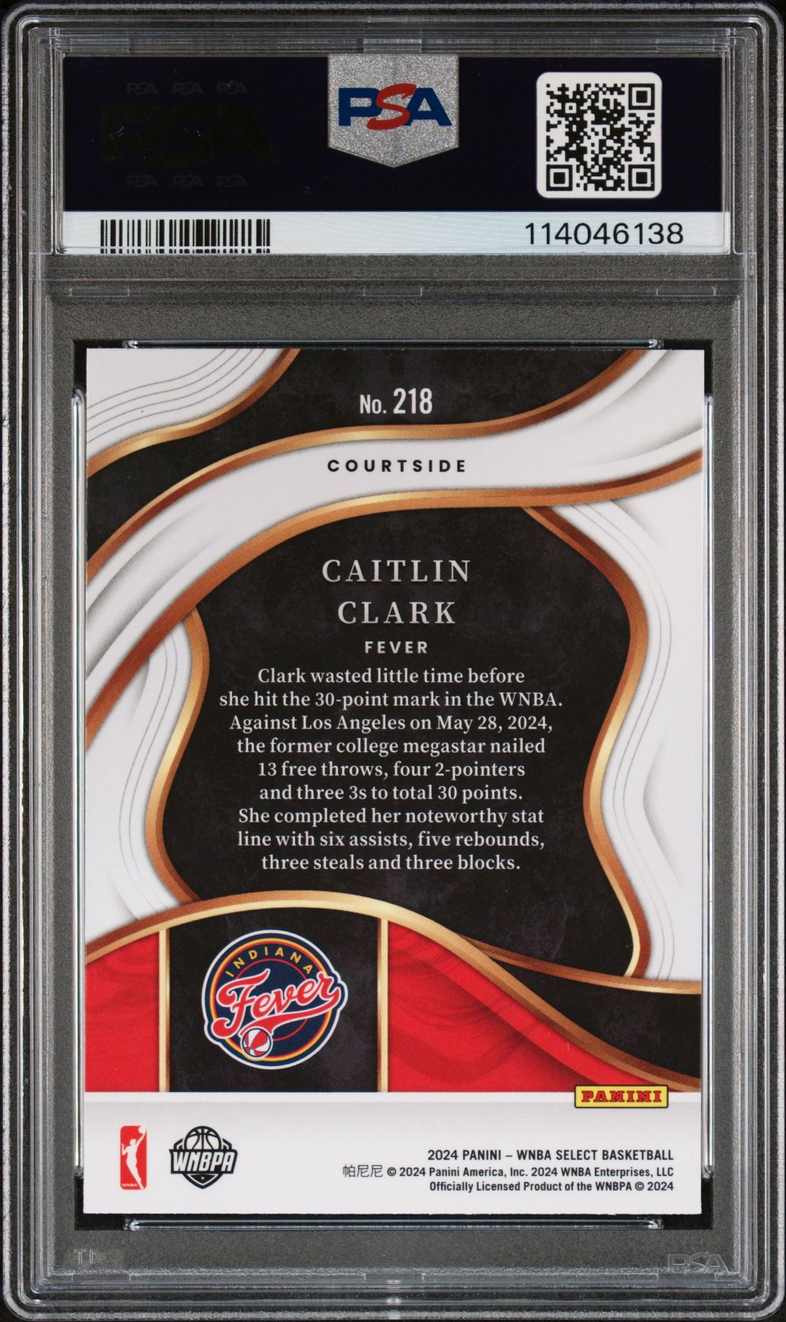 2024 Panini Select Wnba Caitlin Clark #218 Gem Mt 10 back