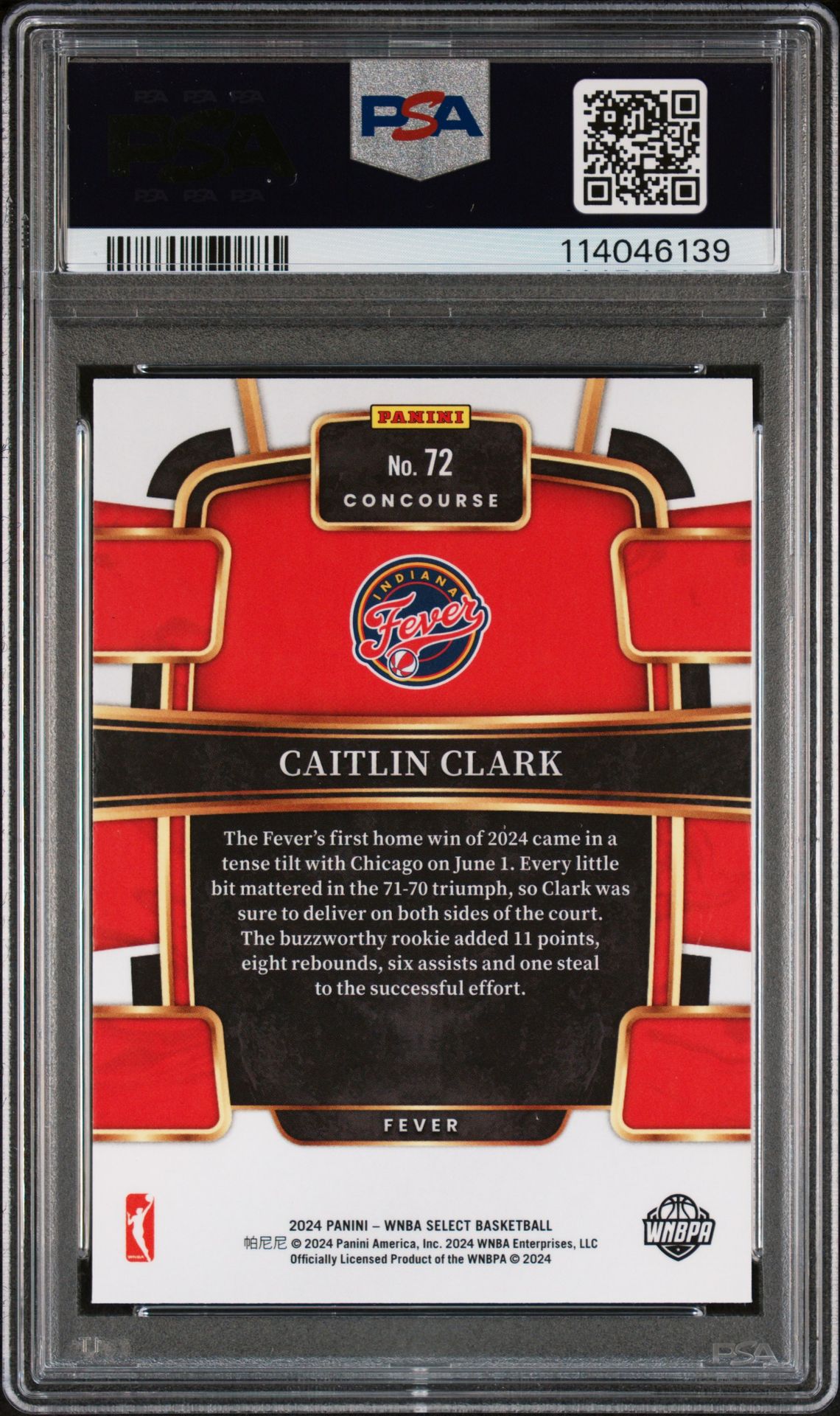 2024 Panini Select Wnba Caitlin Clark #72 Gem Mt 10 back