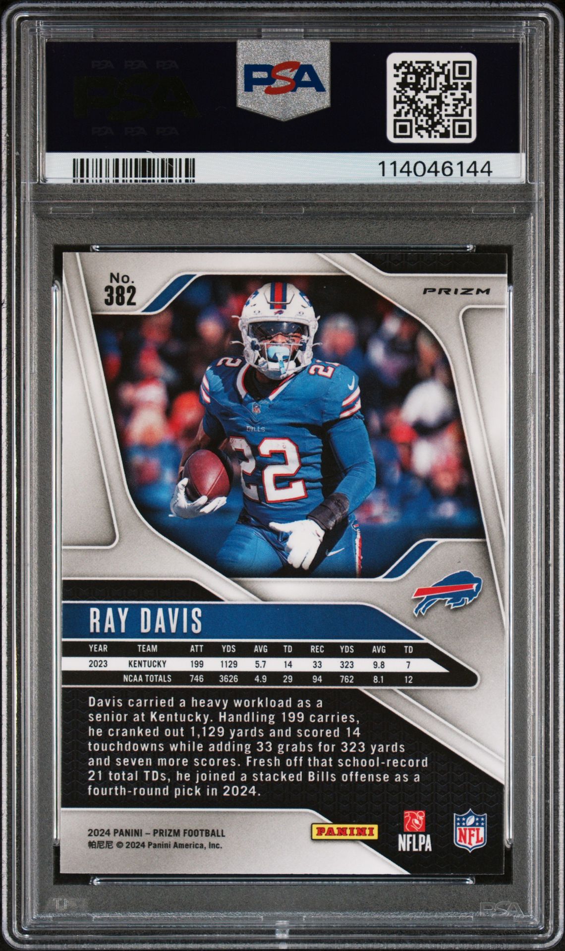 2024 Panini Prizm Ray Davis #382 (Silver Prizm) Gem Mt 10 back