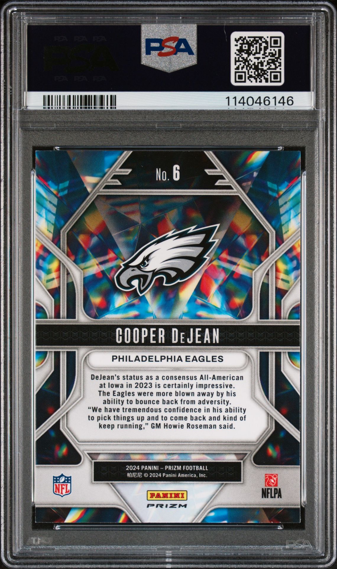 2024 Panini Prizm Prizmatic Cooper Dejean #6 (Prizmatic-Green Wave) Gem Mt 10 back