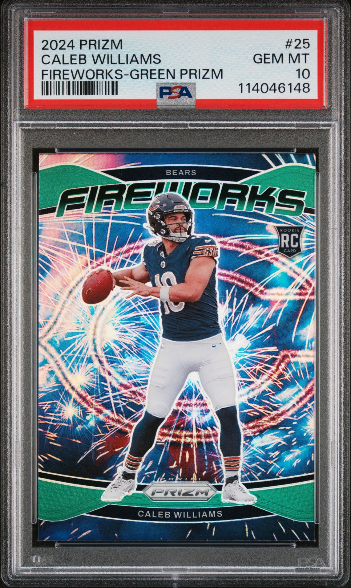 2024 Panini Prizm Fireworks Caleb Williams #25 (Fireworks-Green Prizm) Gem Mt 10 front
