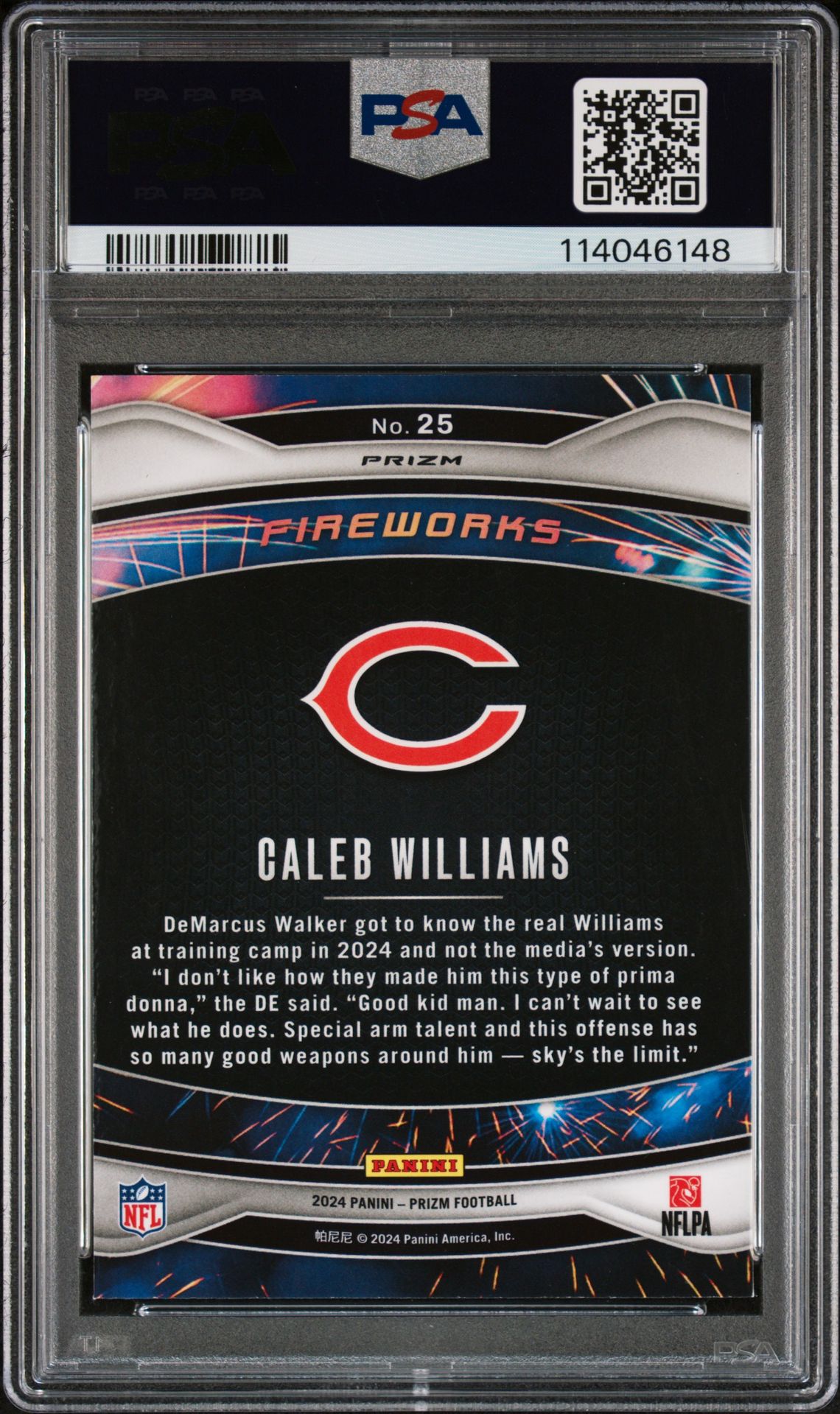 2024 Panini Prizm Fireworks Caleb Williams #25 (Fireworks-Green Prizm) Gem Mt 10 back