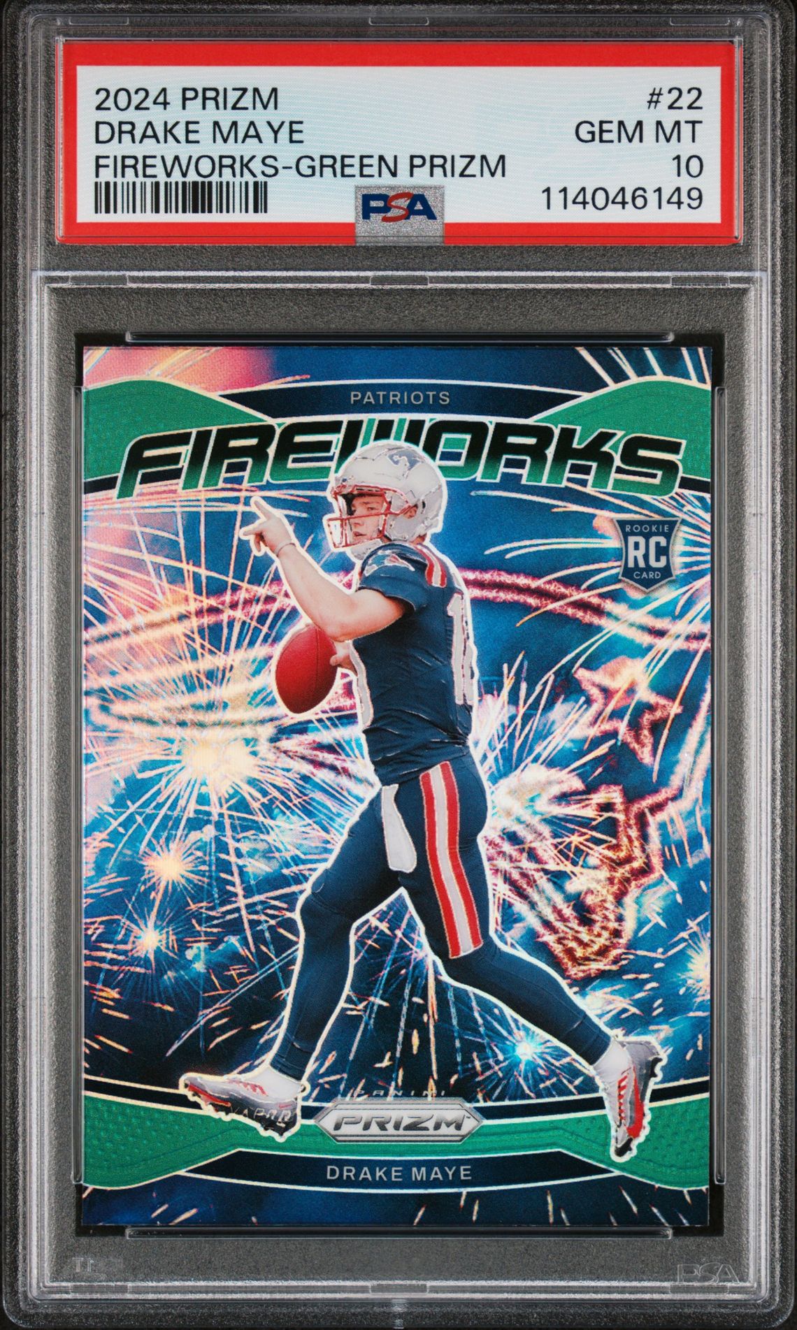 2024 Panini Prizm Fireworks Drake Maye #22 (Fireworks-Green Prizm) Gem Mt 10 front