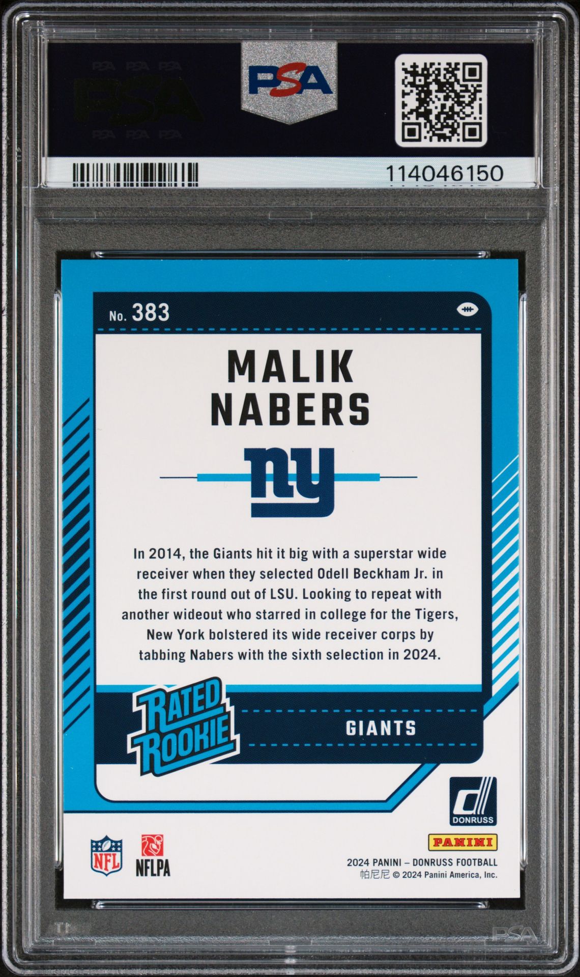 2024 Panini Donruss Malik Nabers #383 (Press Proof Green) Gem Mt 10 back