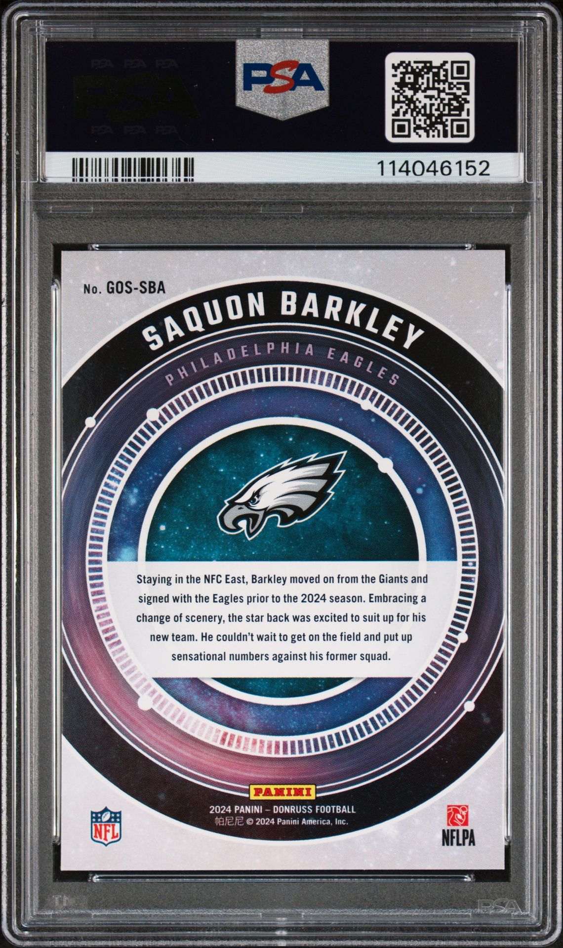2024 Panini Donruss Galaxy Of Stars Saquon Barkley #Gossba Gem Mt 10 back
