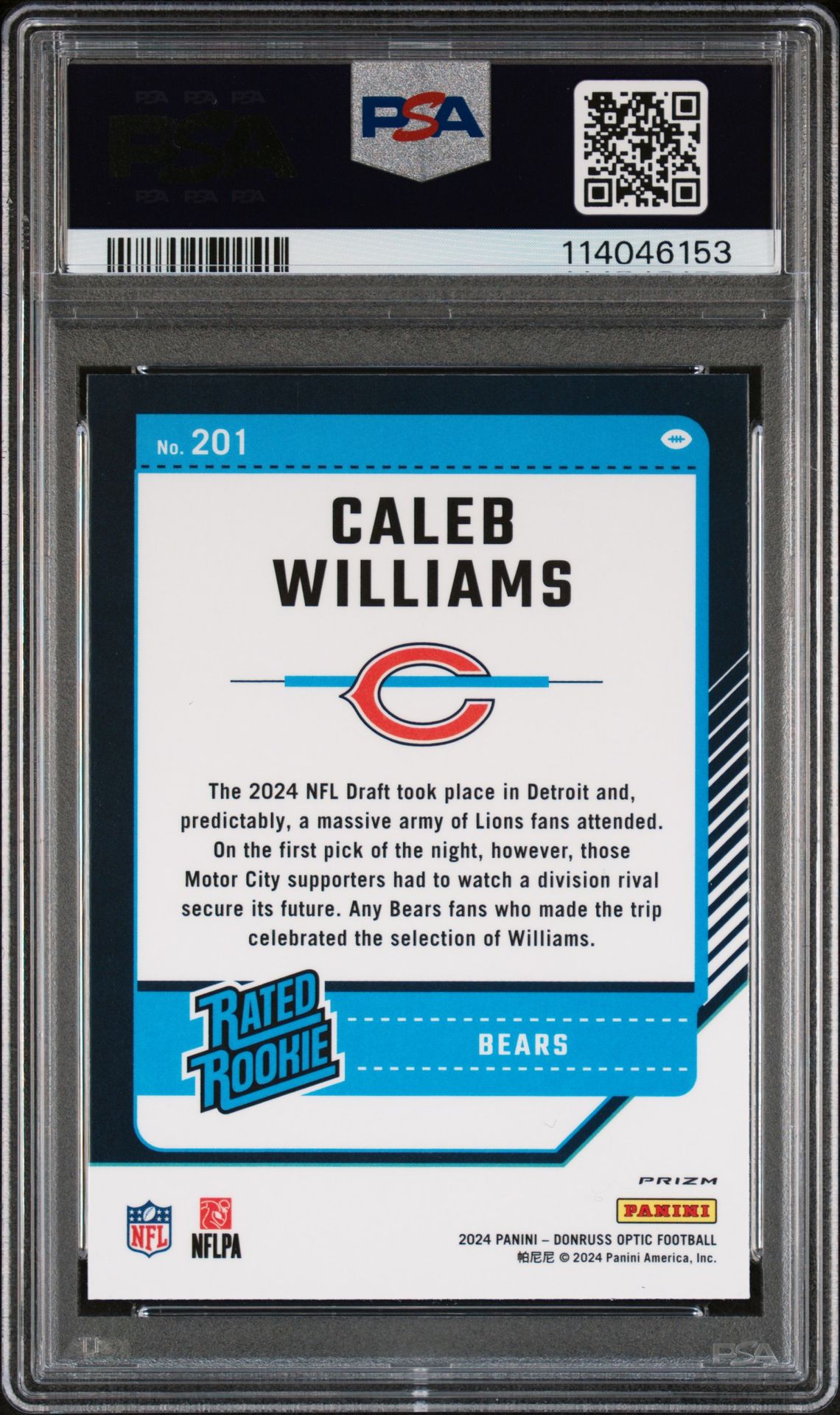2024 Panini Donruss Optic Caleb Williams #201 (Purple Shock) Mint 9 back