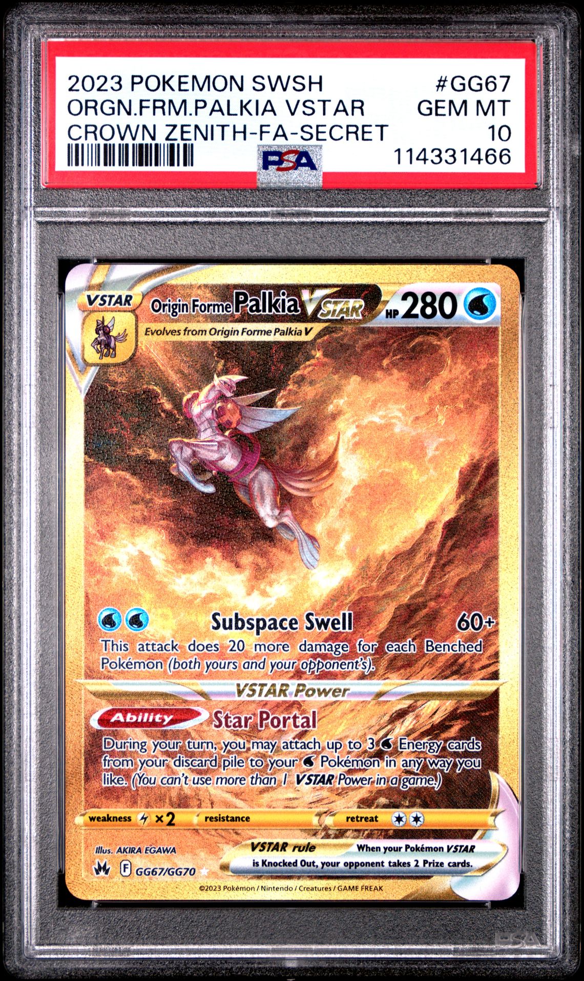 2023 Pokemon Sword And Shield Crown Zenith Orgn.frm.palkia Vstar #Gg67 (Crown Zenith-Fa-Secret) Gem Mt 10 front