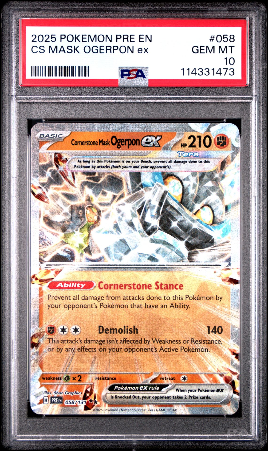 2025 Pokemon Pre En-Prismatic Evolutions Cs Mask Ogerpon Ex #058 Gem Mt 10 front