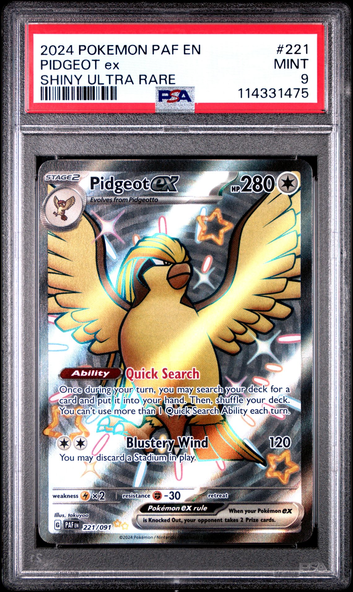 2024 Pokemon Paf En-Paldean Fates Pidgeot Ex #221 (Shiny Ultra Rare) Mint 9 front