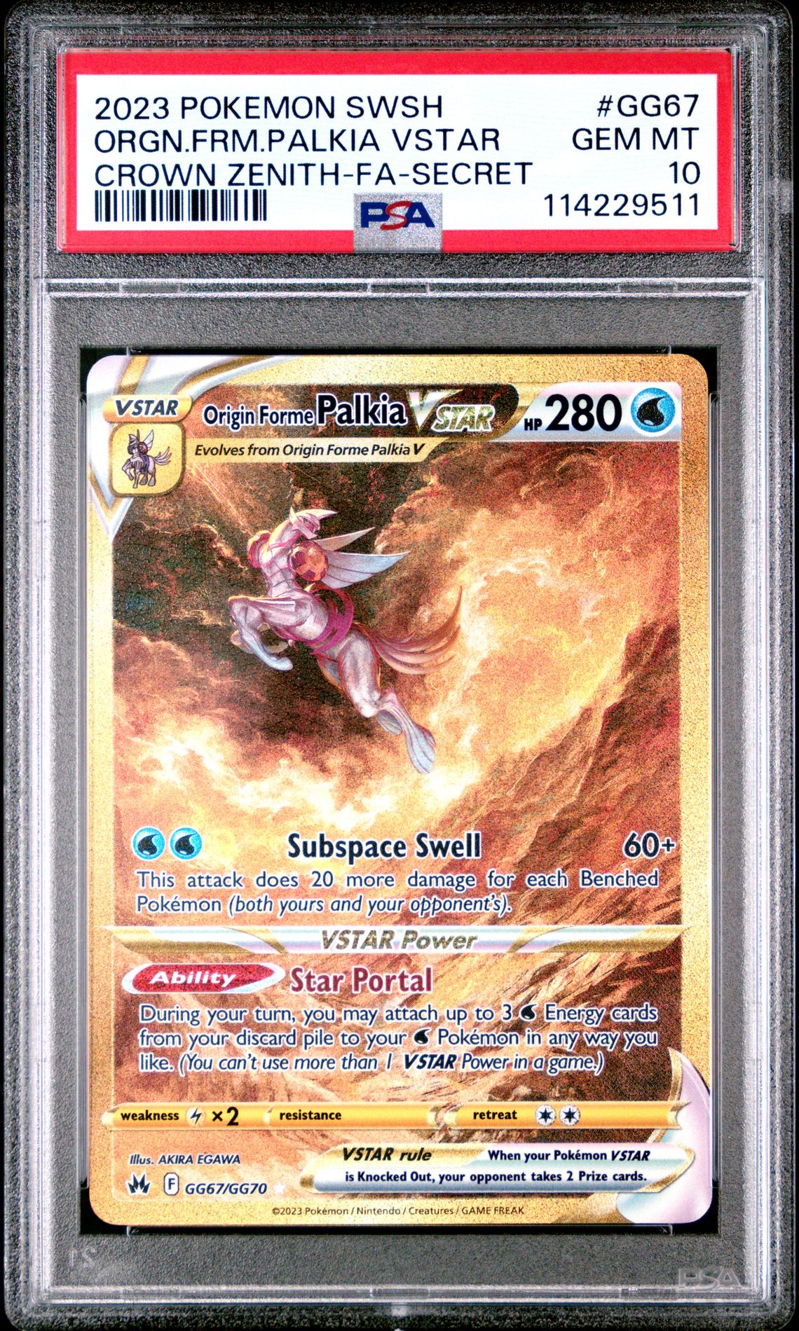 2023 Pokemon Sword And Shield Crown Zenith Orgn.frm.palkia Vstar #Gg67 (Crown Zenith-Fa-Secret) Gem Mt 10 front