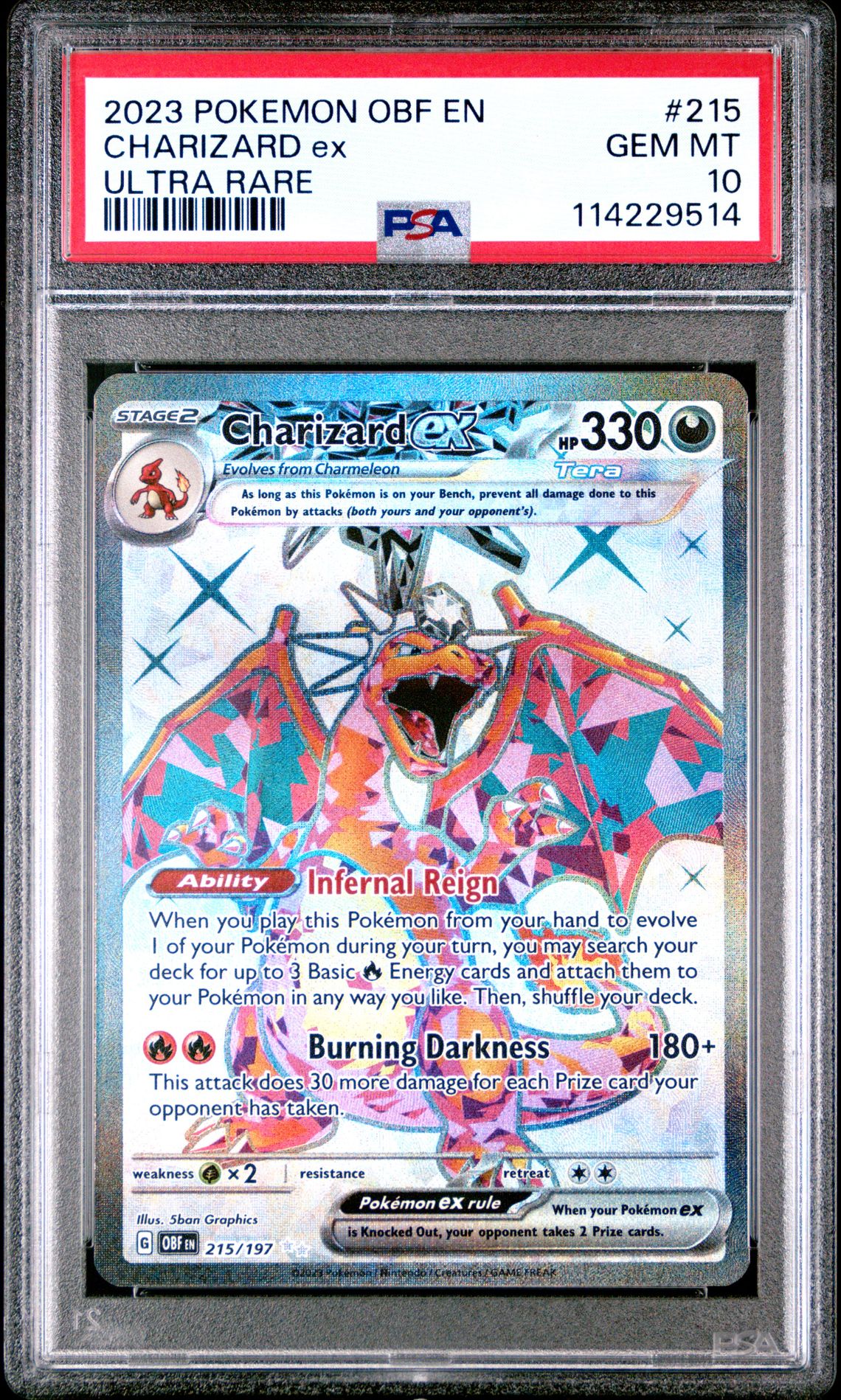 2023 Pokemon Obf En-Obsidian Flames Charizard Ex #215 (Ultra Rare) Gem Mt 10 front