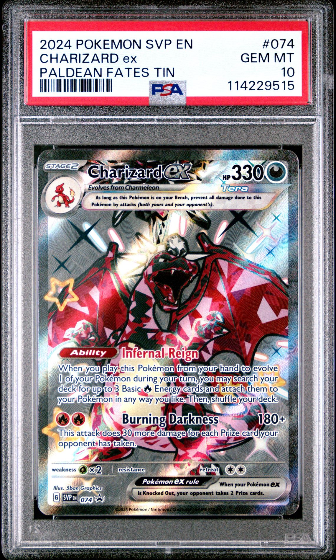 2024 Pokemon Svp En-Sv Black Star Promo Charizard Ex #074 (Paldean Fates Tin) Gem Mt 10 front