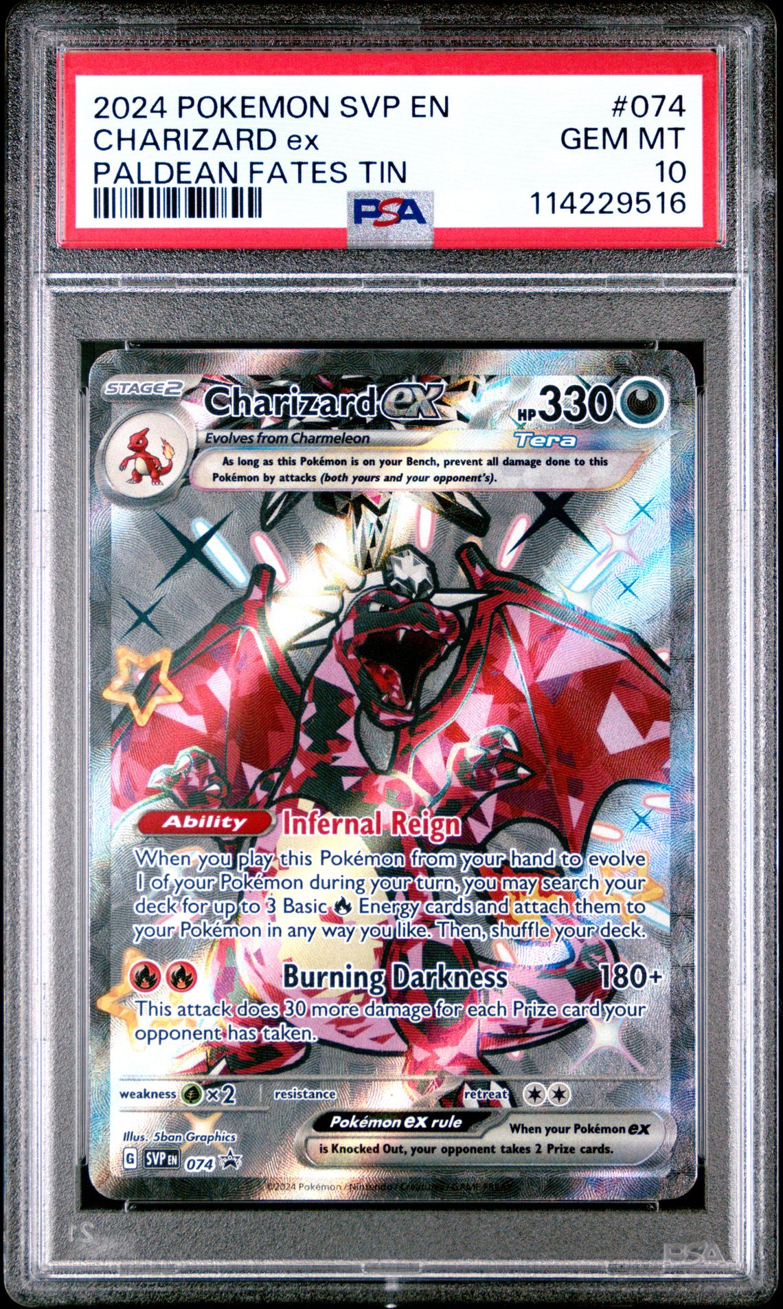 2024 Pokemon Svp En-Sv Black Star Promo Charizard Ex #074 (Paldean Fates Tin) Gem Mt 10 front