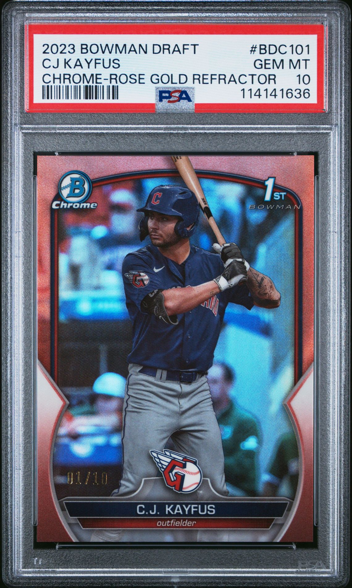 2023 Bowman Draft Cj Kayfus #Bdc101 (Chrome-Rose Gold Refractor) Gem Mt 10 front
