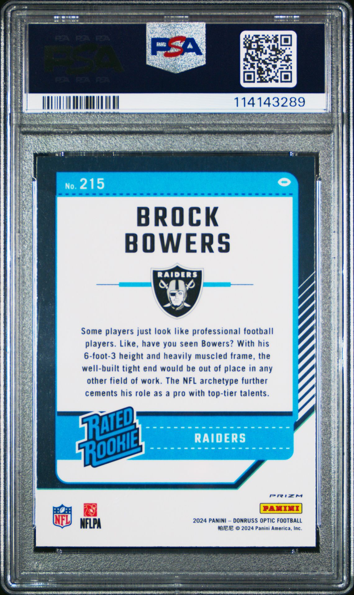 2024 Panini Donruss Optic Brock Bowers #215 (Pink) Mint 9 back