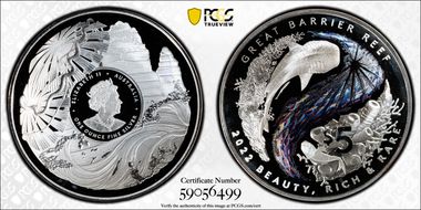 2022 $5 Great Barrier Reef Ag Colorized PR70DCAM