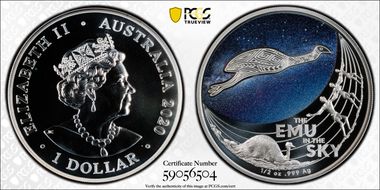 2020 $1 Emu in the Sky  Colorized MS69