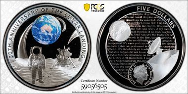 2019 $5 Apollo 11 50th Anniversary Ag PR70DCAM