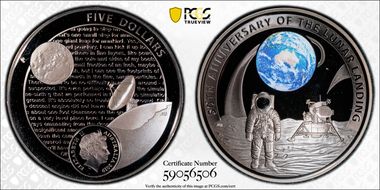 2019 $5 Apollo 11 50th Anniversary Ni Plated Ag PR70DCAM