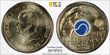 2025 $2 Men’s Australian Open Blue Envelope Privy Colorized MS69