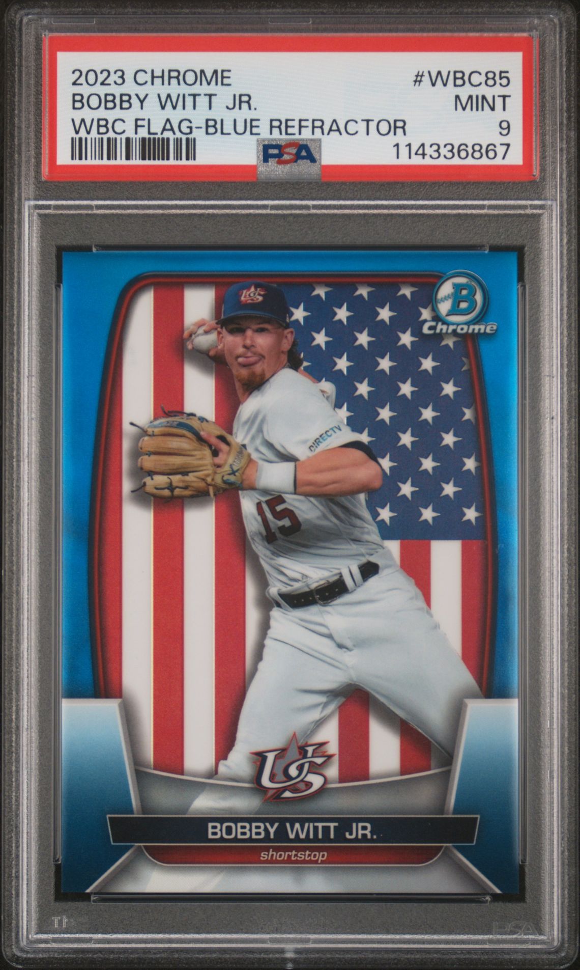 2023 Bowman Bowman Chrome WBC FLAG-BLUE REFRACTOR #WBC85 Bobby Witt Jr. front