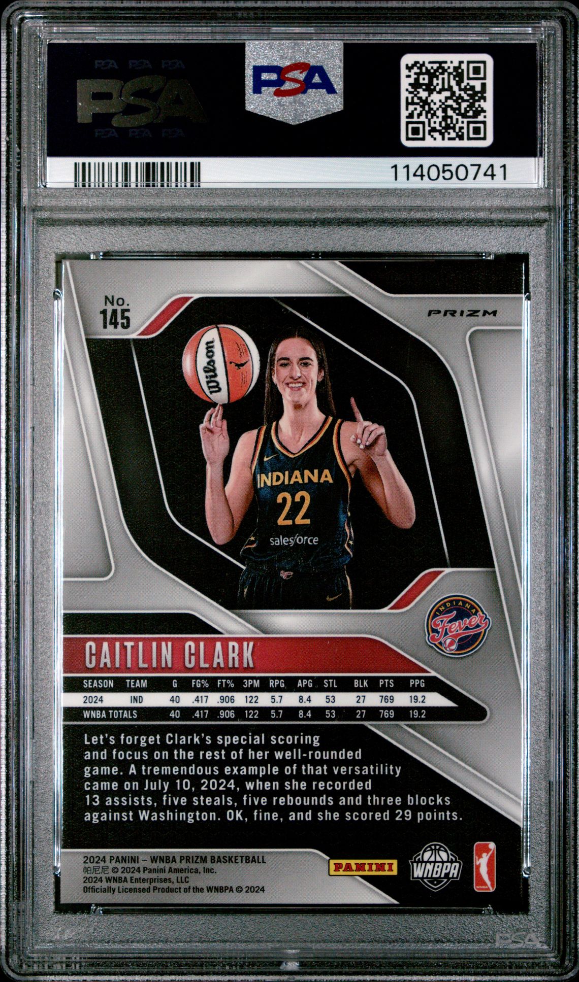 2024 Panini Prizm Wnba Caitlin Clark #145 (Wnba Logo Prizm) Gem Mt 10 back