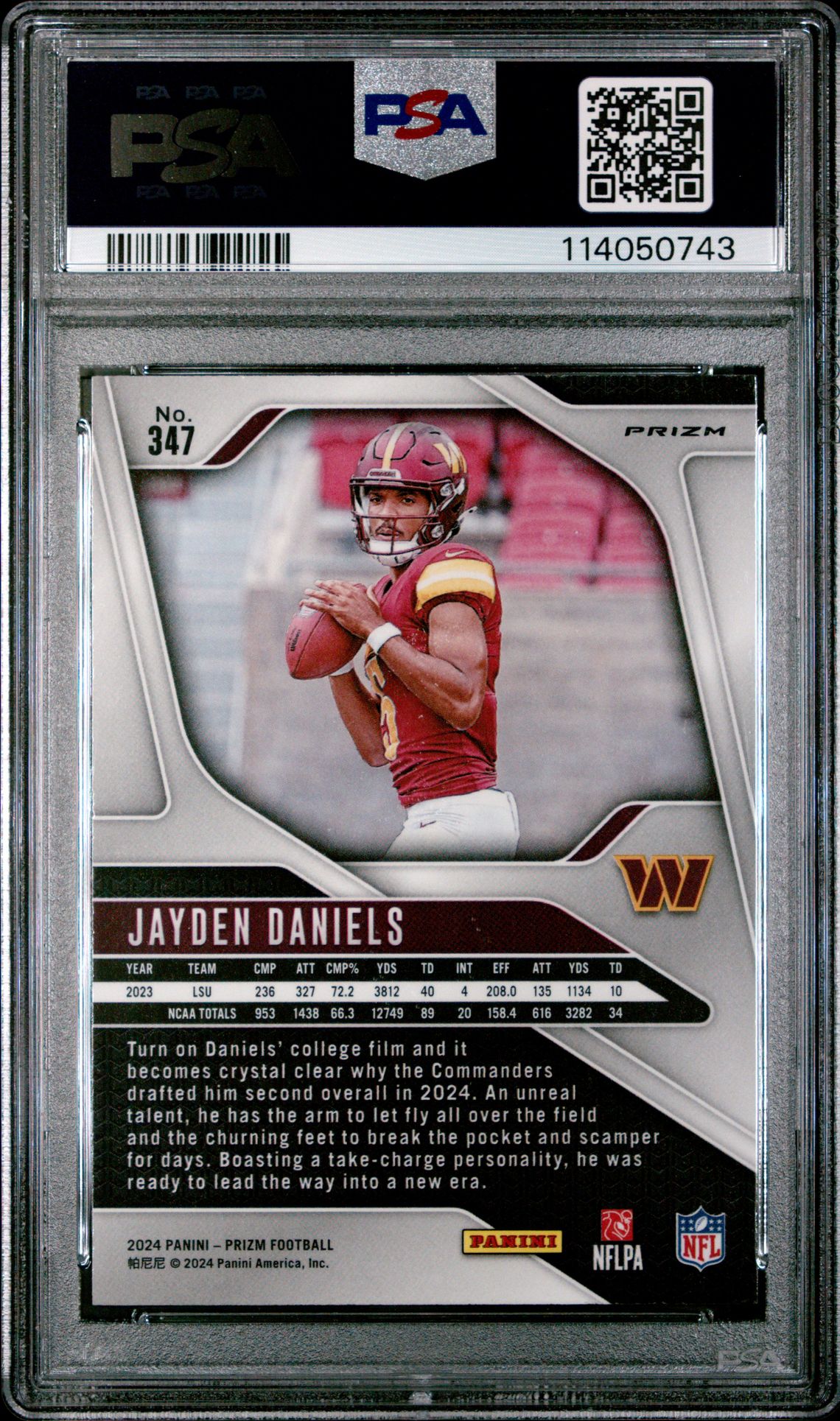2024 Panini Prizm Jayden Daniels #347 (Silver Prizm) Mint 9 back