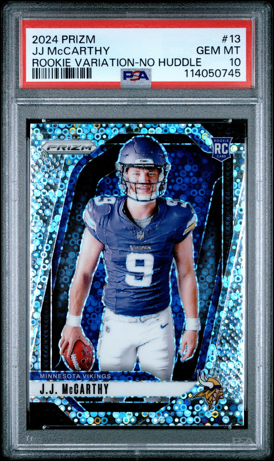 2024 Panini Prizm Rookie Variation Jj Mccarthy #13 (Rookie Variation-No Huddle) Gem Mt 10 front