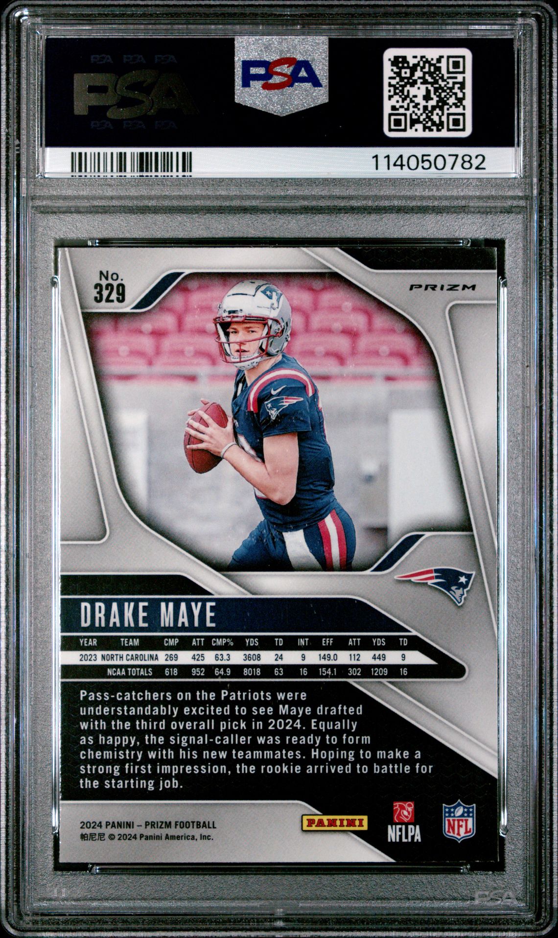 2024 Panini Prizm Drake Maye #329 (Silver Prizm) Mint 9 back
