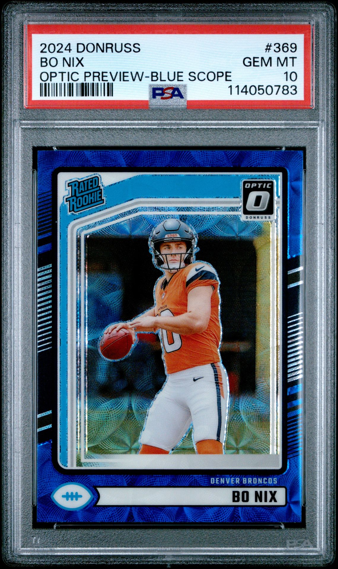 2024 Panini Donruss Bo Nix #369 (Optic Preview-Blue Scope) Gem Mt 10 front