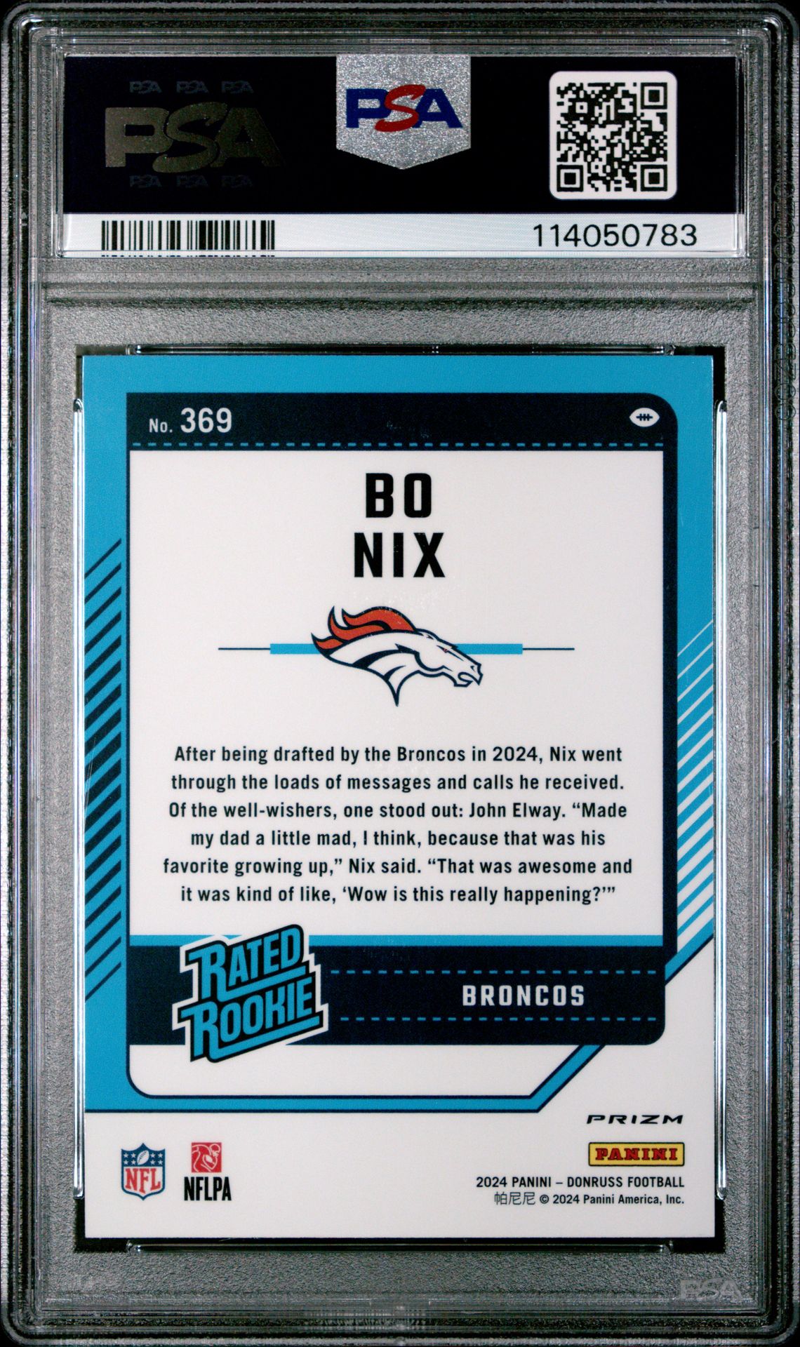 2024 Panini Donruss Bo Nix #369 (Optic Preview-Blue Scope) Gem Mt 10 back