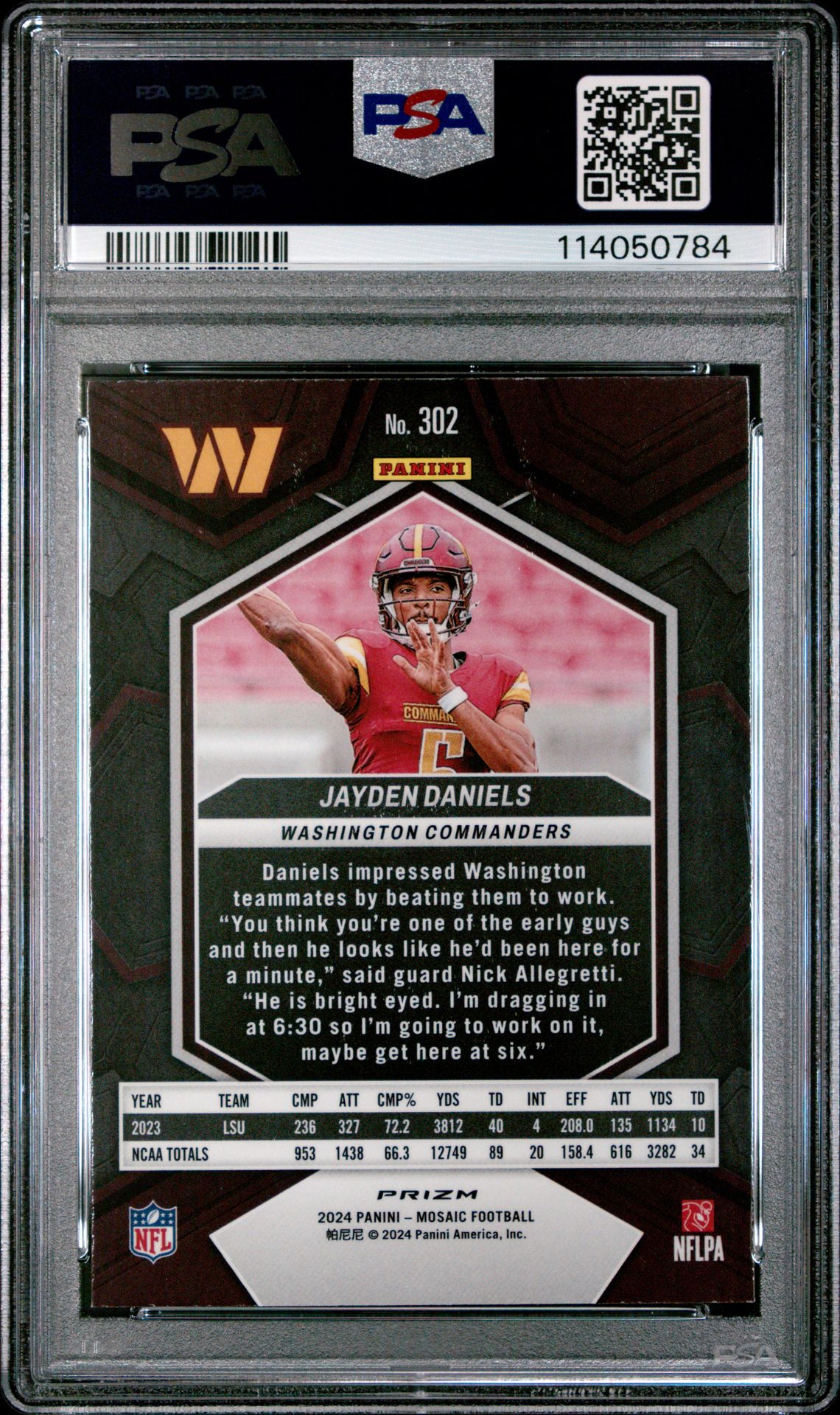 2024 Panini Mosaic Jayden Daniels #302 (Green) Gem Mt 10 back