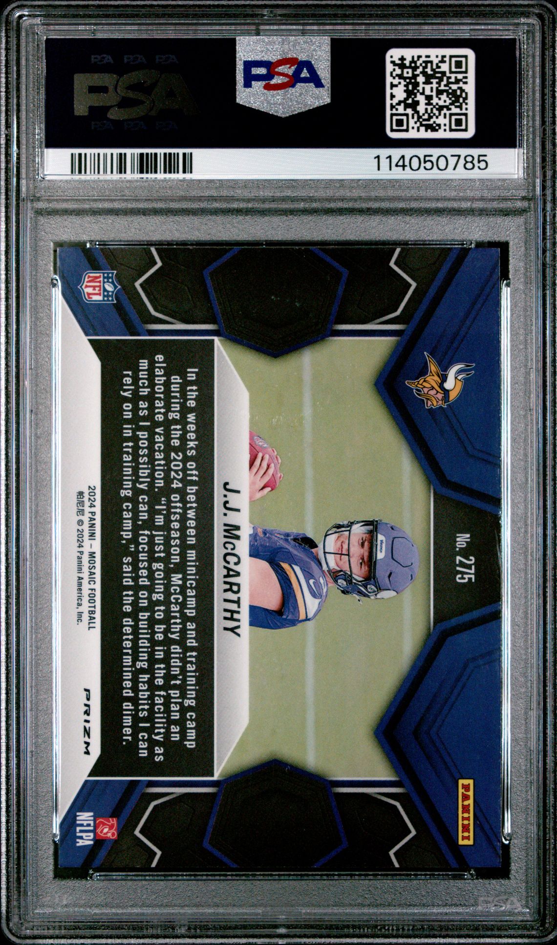 2024 Panini Mosaic Jj Mccarthy #275 (Camo Pink) Gem Mt 10 back