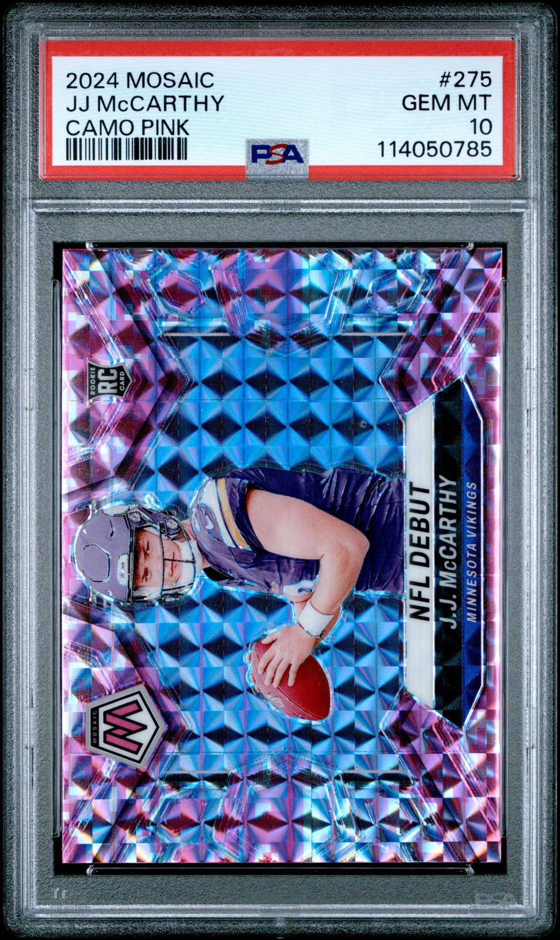 2024 Panini Mosaic Jj Mccarthy #275 (Camo Pink) Gem Mt 10 front