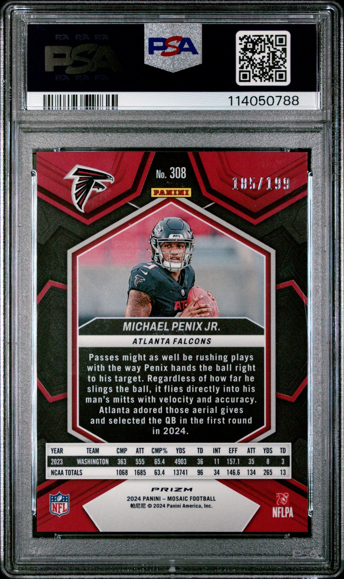 2024 Panini Mosaic Michael Penix Jr. #308 (Orange) Gem Mt 10 back