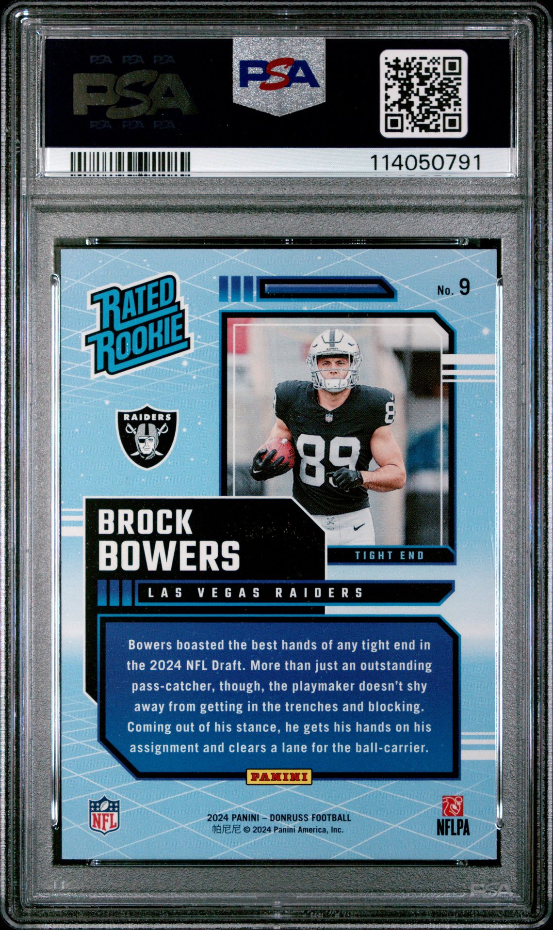 2024 Panini Donruss Rated Rookies Retro Brock Bowers #9 Gem Mt 10 back