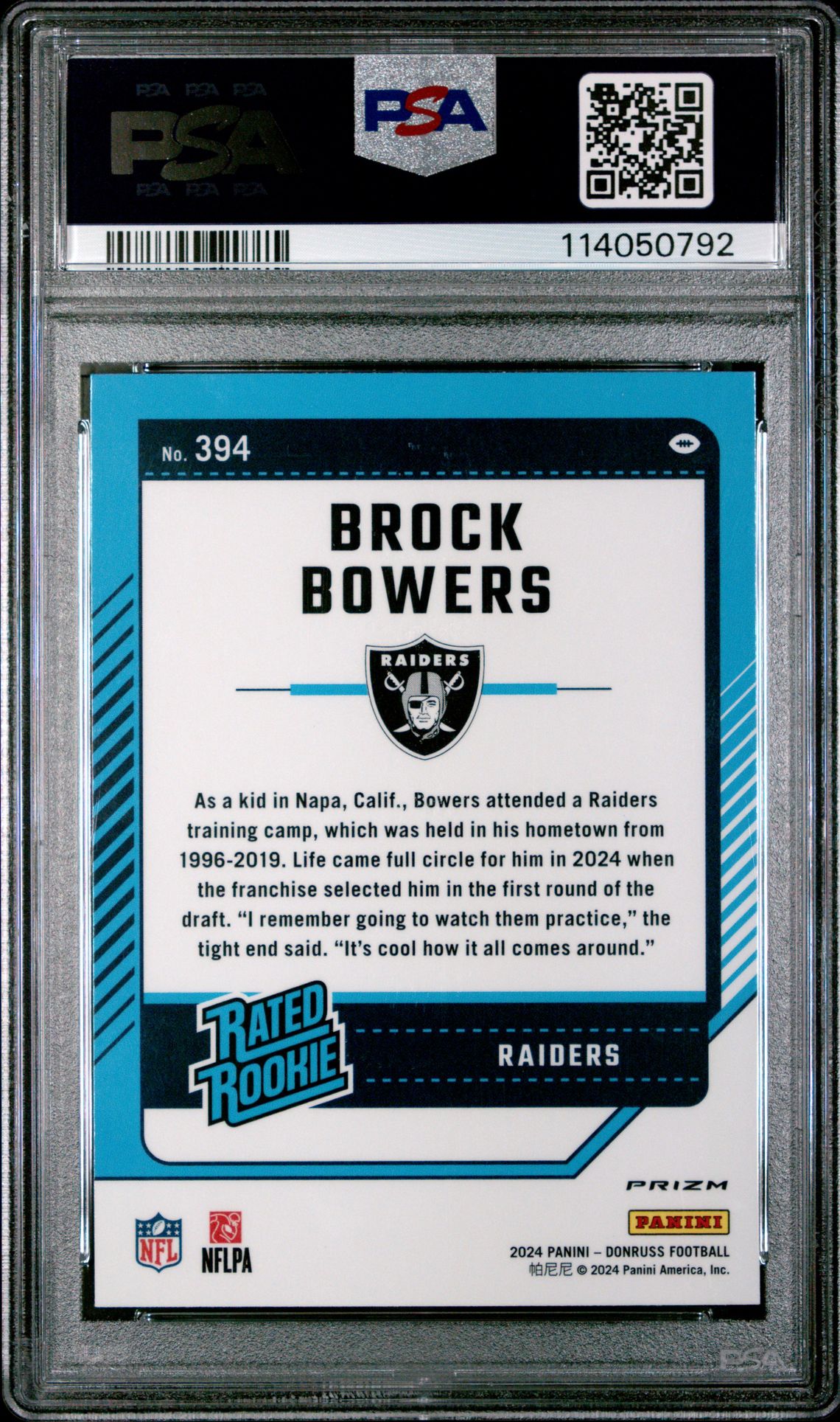 2024 Panini Donruss Brock Bowers #394 (Optic Preview-Red Pandora) Gem Mt 10 back