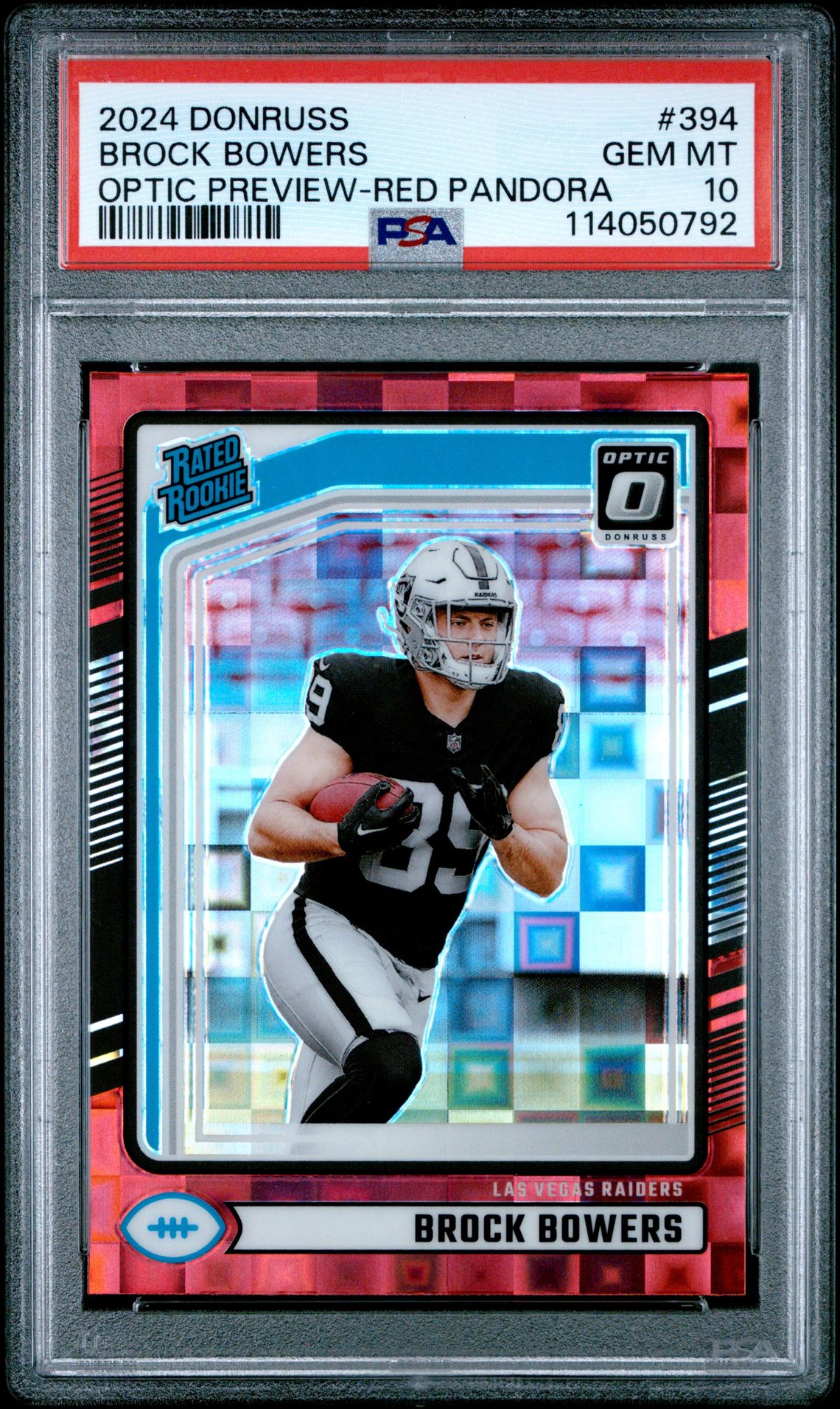 2024 Panini Donruss Brock Bowers #394 (Optic Preview-Red Pandora) Gem Mt 10 front