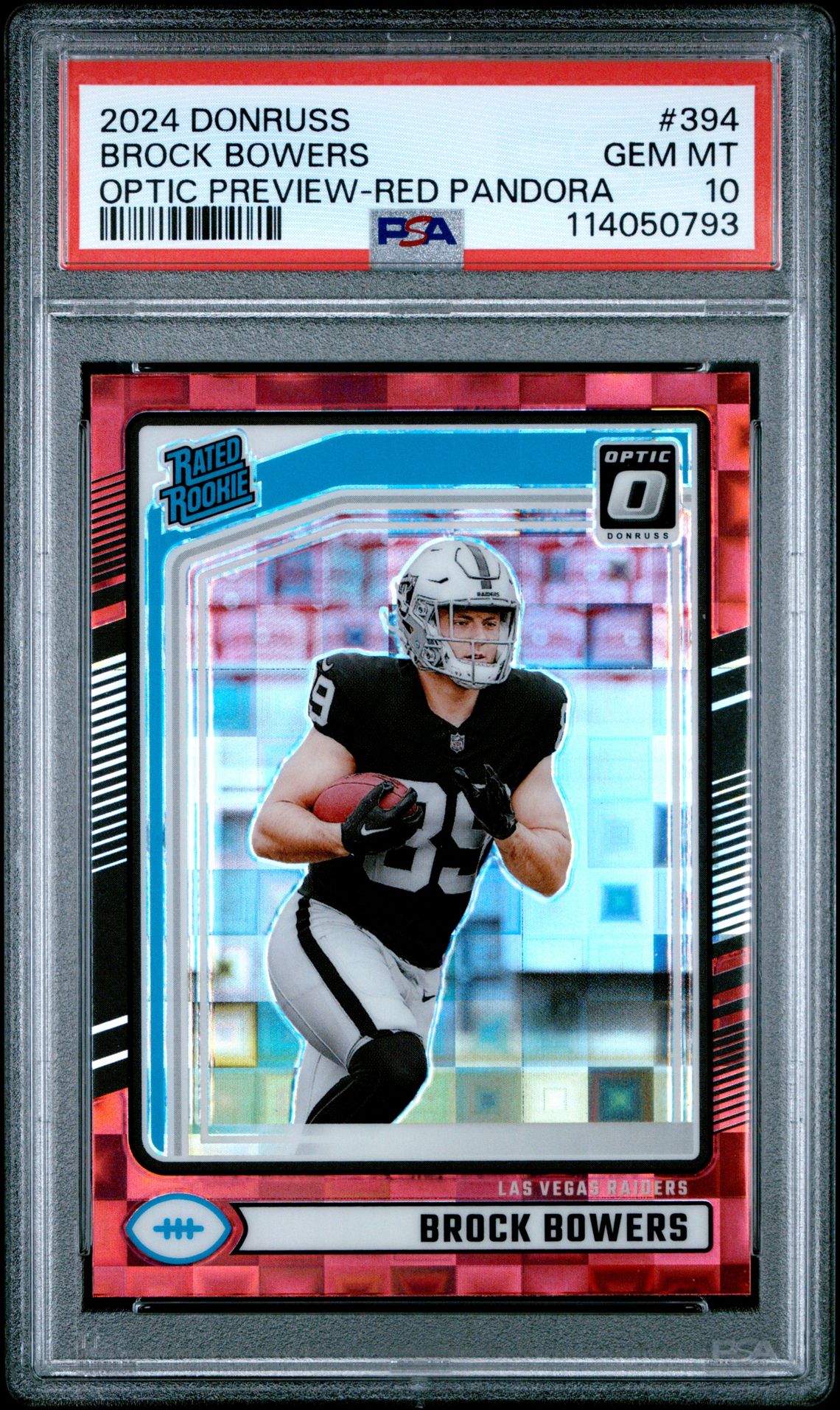 2024 Panini Donruss Brock Bowers #394 (Optic Preview-Red Pandora) Gem Mt 10 front
