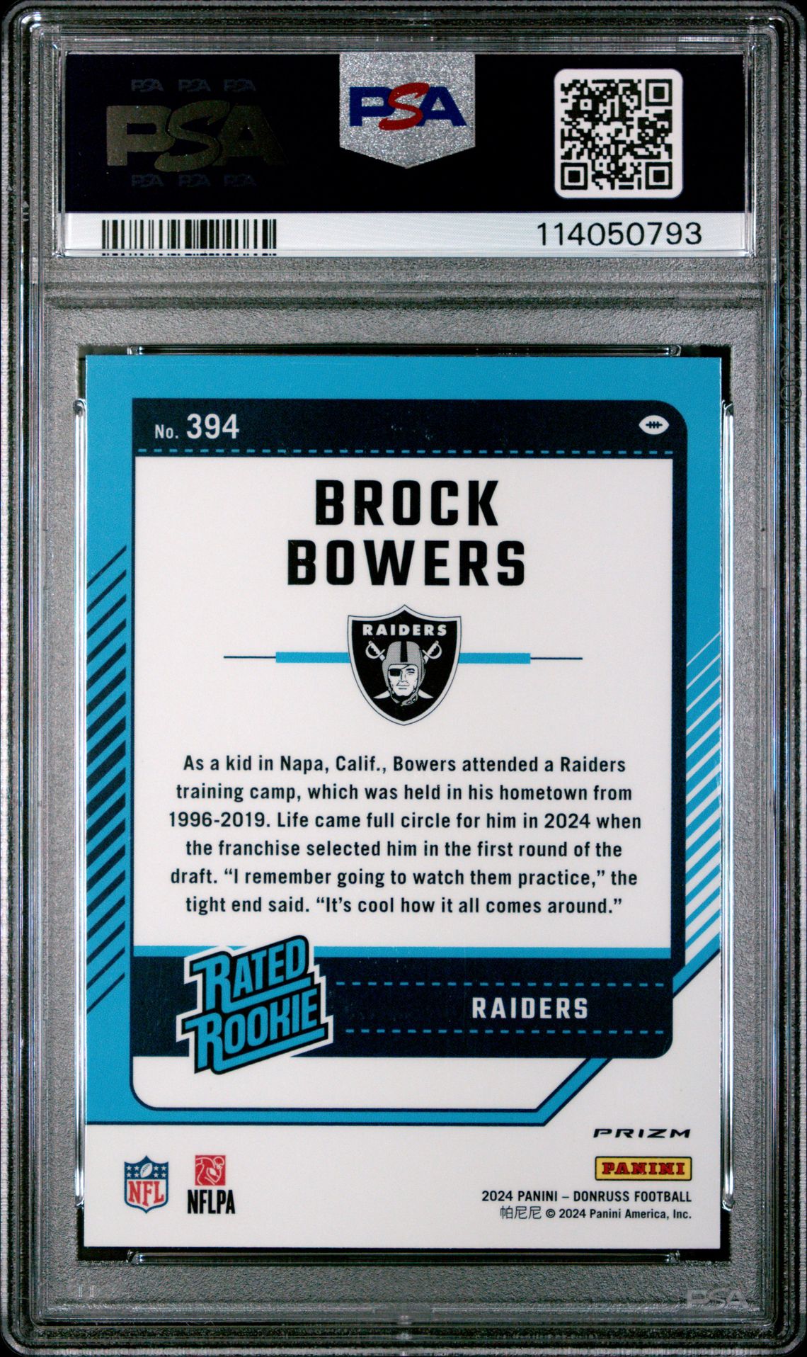 2024 Panini Donruss Brock Bowers #394 (Optic Preview-Red Pandora) Gem Mt 10 back