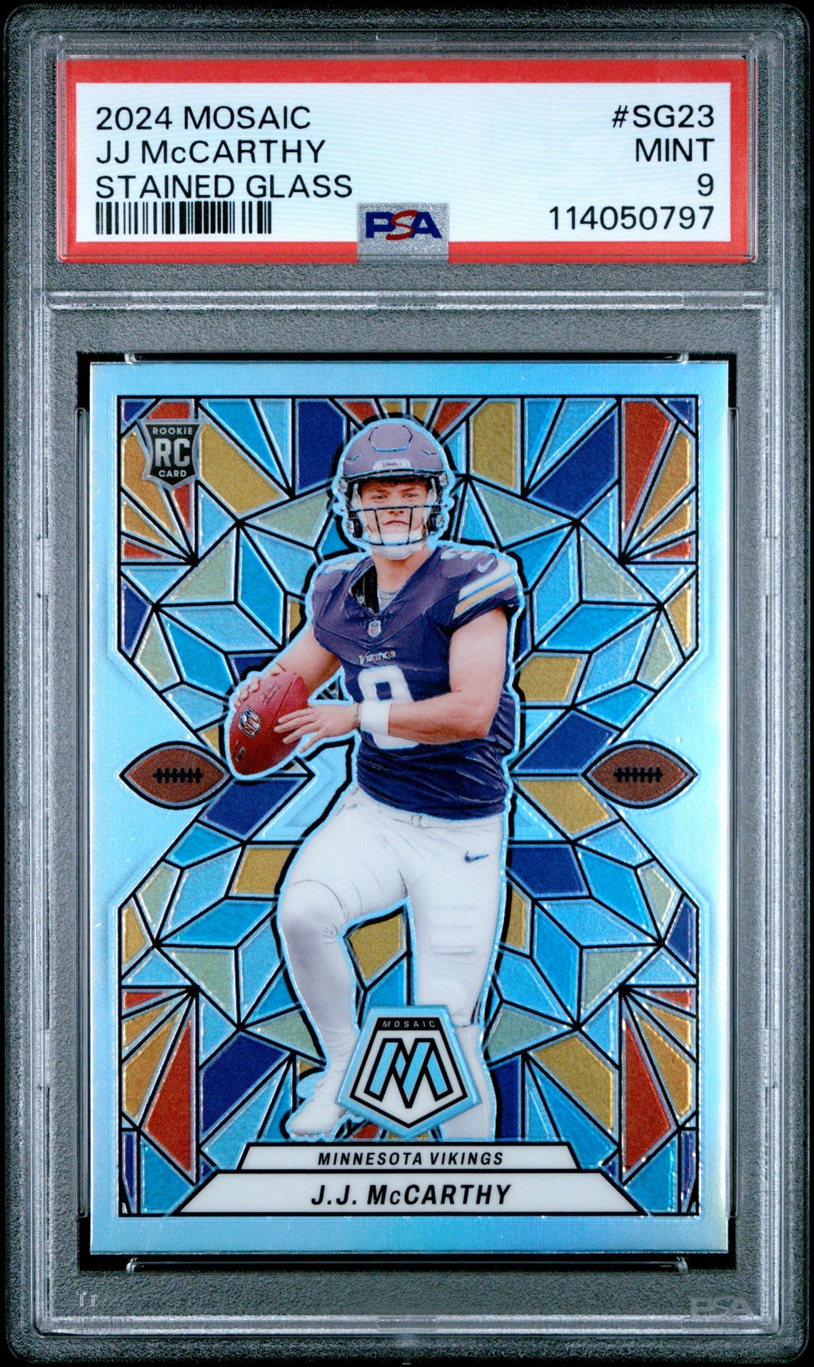2024 Panini Mosaic Stained Glass Jj Mccarthy #Sg23 Mint 9 front