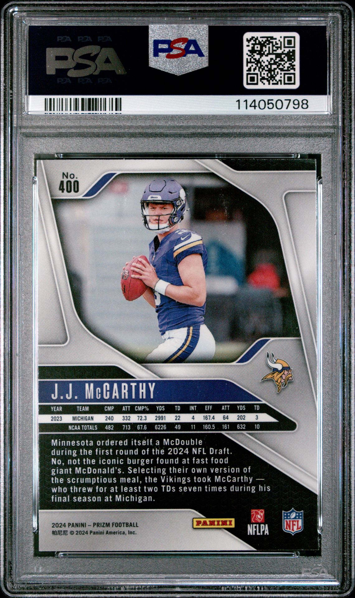 2024 Panini Prizm Jj Mccarthy #400 Mint 9 back