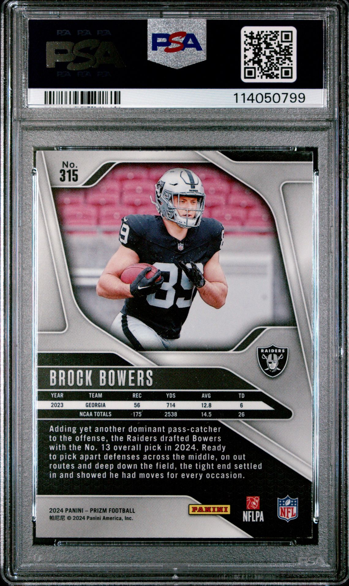 2024 Panini Prizm Brock Bowers #315 Mint 9 back