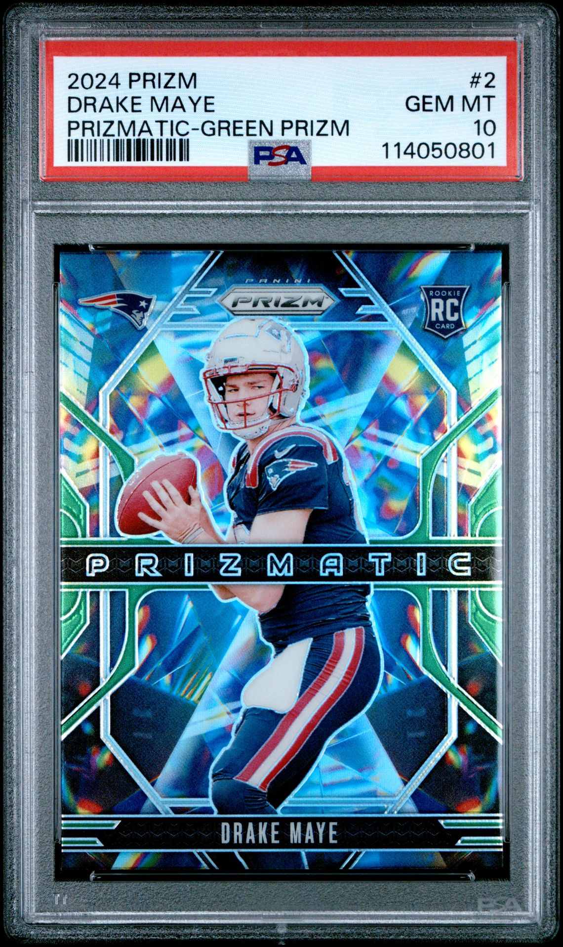 2024 Panini Prizm Prizmatic Drake Maye #2 (Prizmatic-Green Prizm) Gem Mt 10 front
