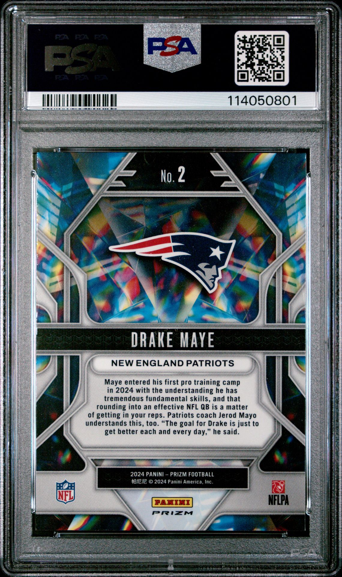 2024 Panini Prizm Prizmatic Drake Maye #2 (Prizmatic-Green Prizm) Gem Mt 10 back