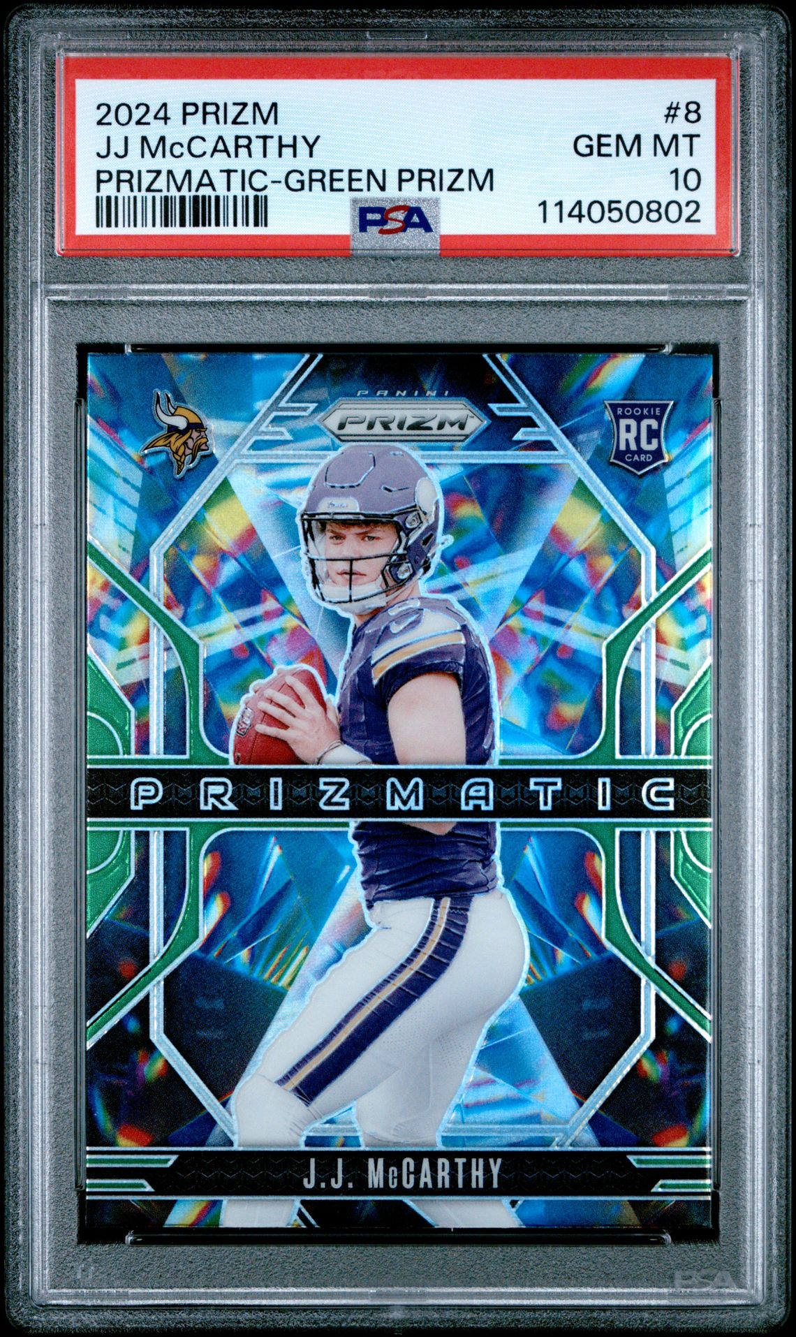 2024 Panini Prizm Prizmatic Jj Mccarthy #8 (Prizmatic-Green Prizm) Gem Mt 10 front