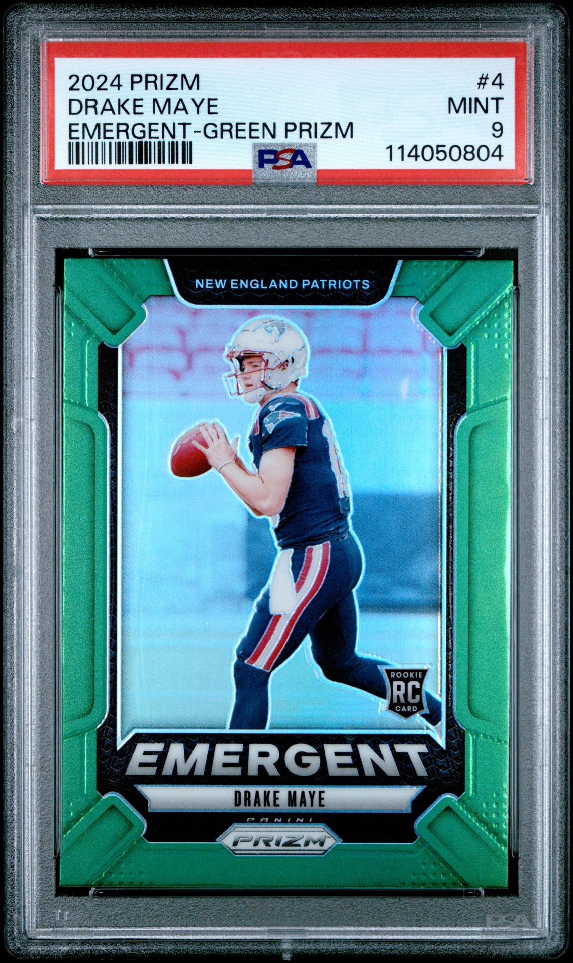 2024 Panini Prizm Emergent Drake Maye #4 (Emergent-Green Prizm) Mint 9 front