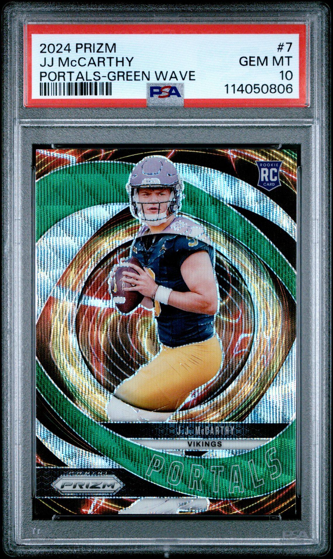 2024 Panini Prizm Portals Jj Mccarthy #7 (Portals-Green Wave) Gem Mt 10 front