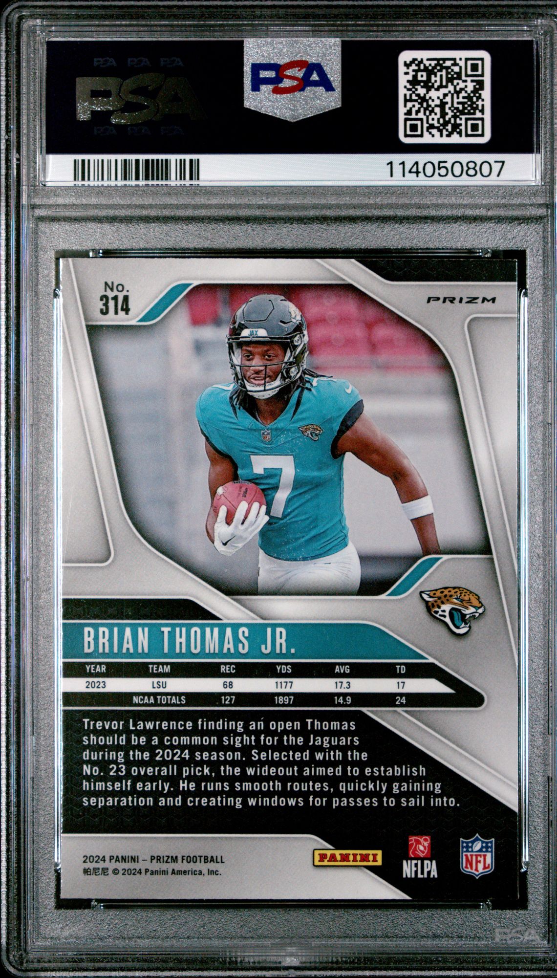 2024 Panini Prizm Brian Thomas Jr. #314 (Green Prizm) Gem Mt 10 back
